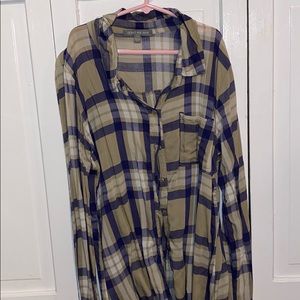 Tan & Purple button down flannel (AMERICAN EAGLE)